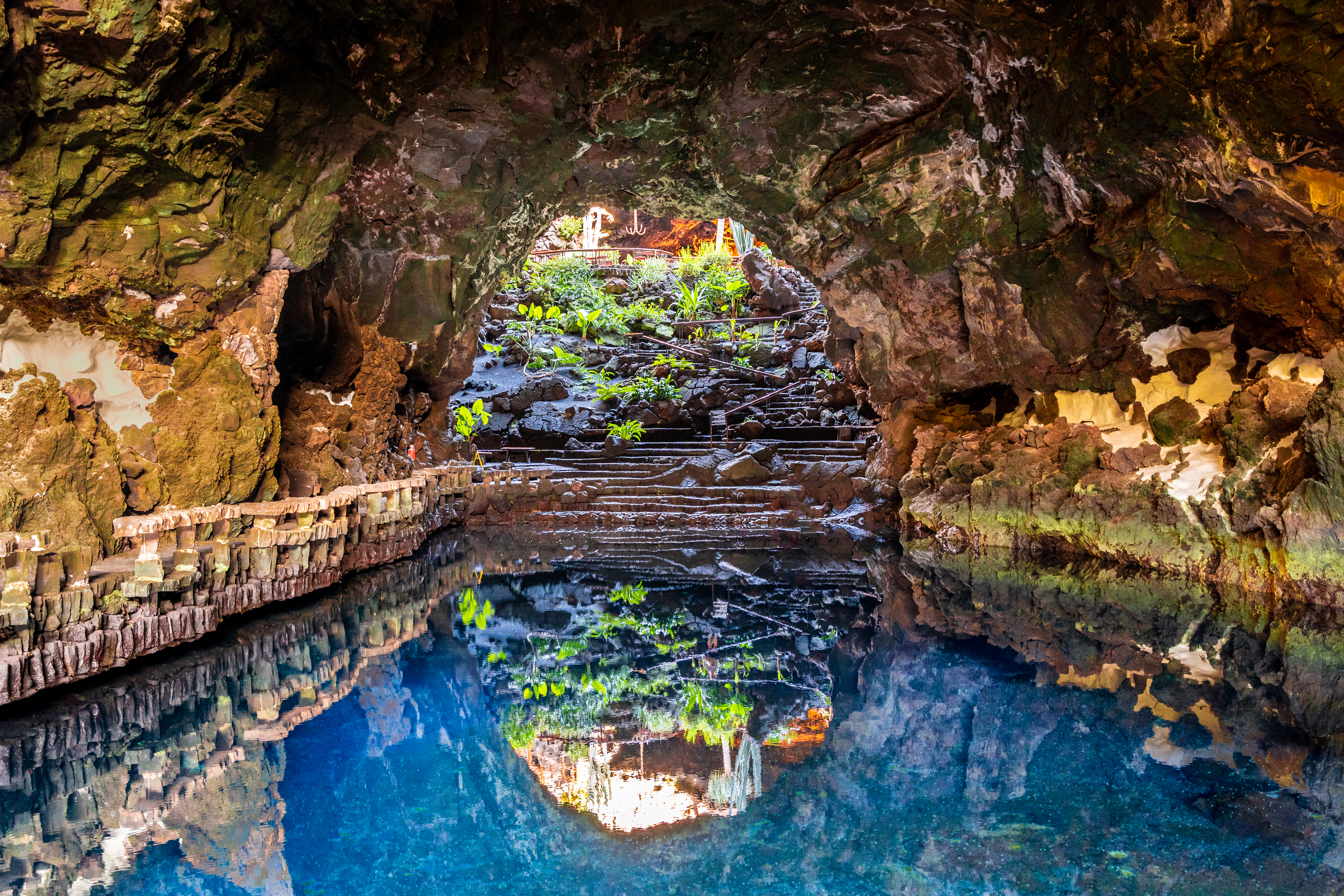 Cave Jameos del Agua, natural cave and pool created by the eruption of the Monte Corona volcano in Lanzarote